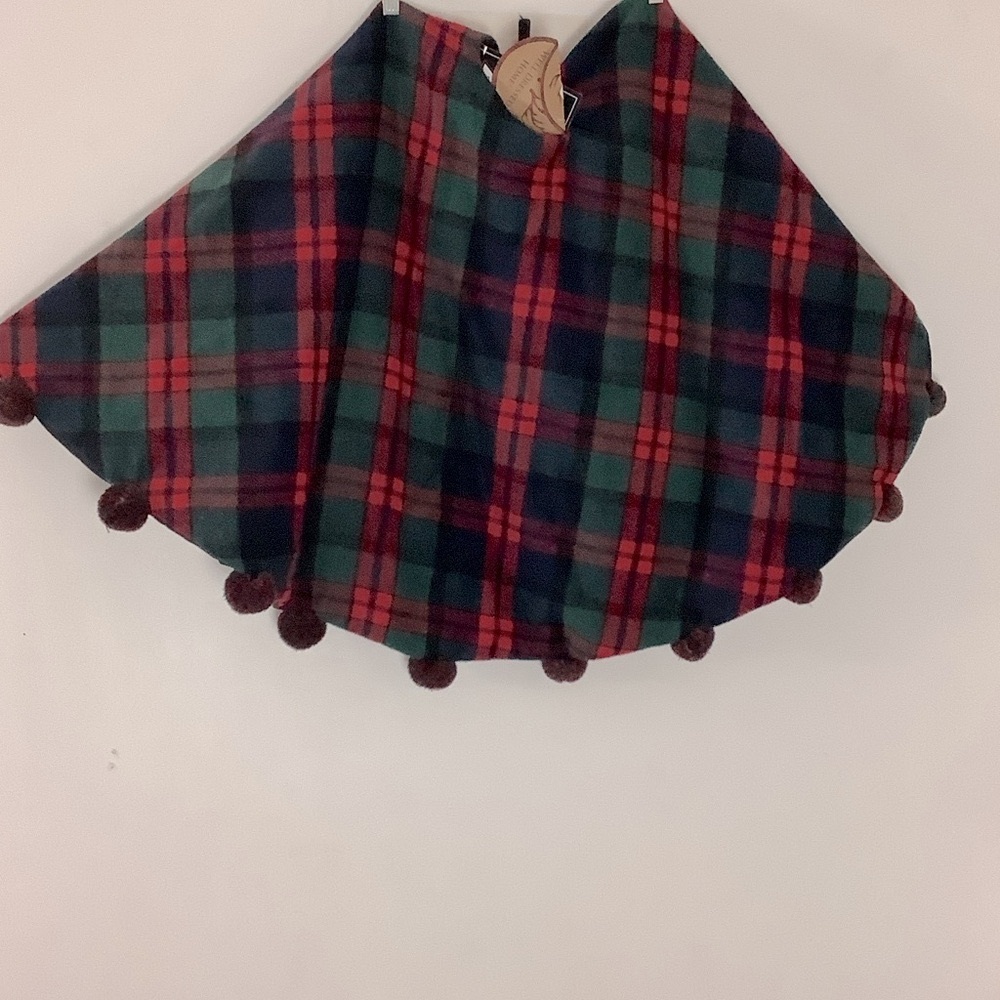 Christmas Tree Skirt Well Dressed Home, Plaid Buffalo Print with Pom Pom Decor